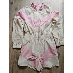 Hot & Delicious Womens Windbreaker Romper Pink/White Color W/Pockets Size Medium